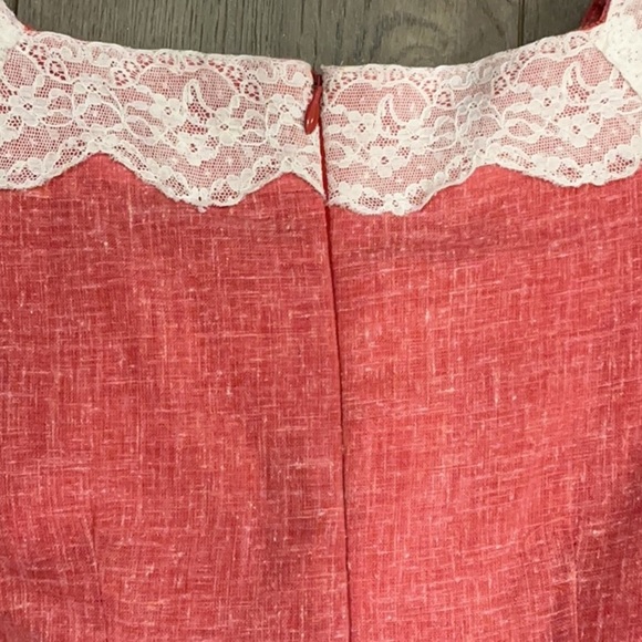 Handmade Vintage 70s Prairie Style Red Square Neckline Lace Dress Size Small? - Picture 8 of 12